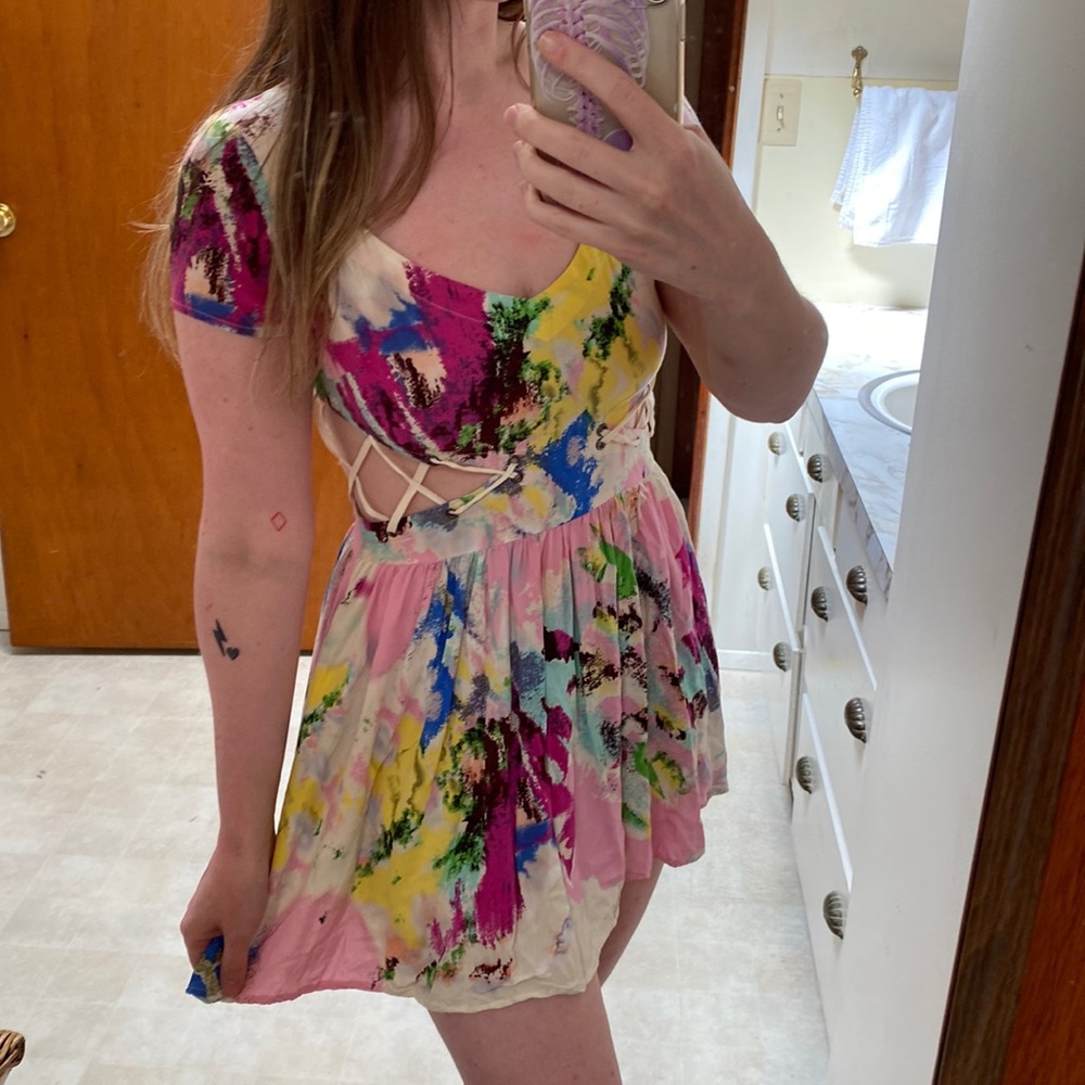 nameless • Colorful Lace-Up Side Watercolor Minidress or Tunic - Picture 8 of 13